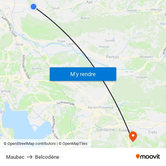 Maubec to Belcodène map