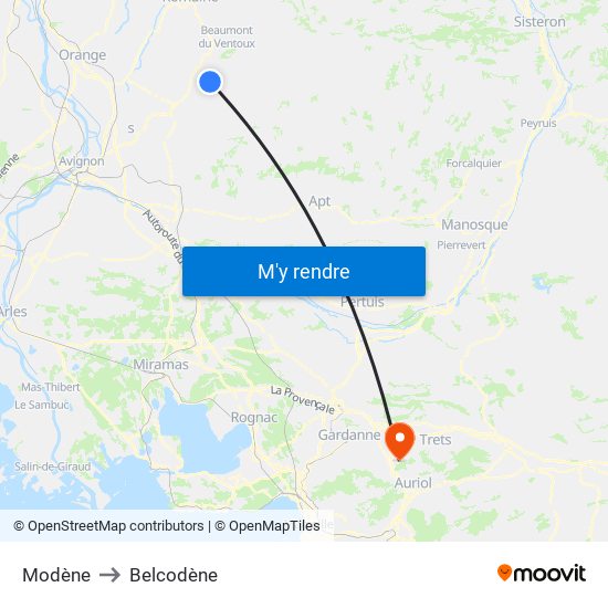 Modène to Belcodène map