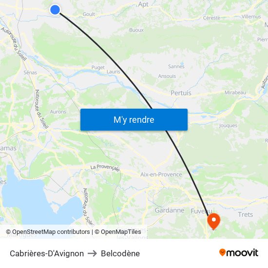 Cabrières-D'Avignon to Belcodène map