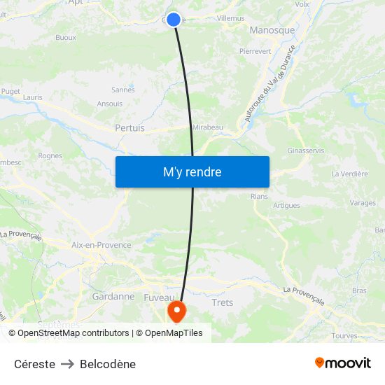 Céreste to Belcodène map