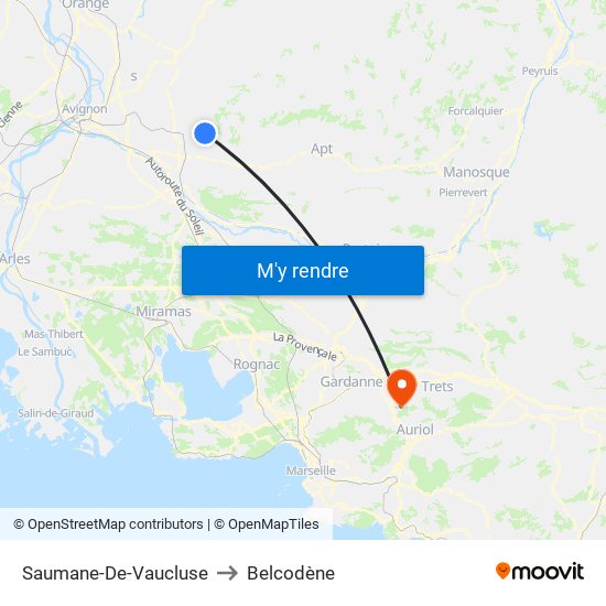 Saumane-De-Vaucluse to Belcodène map