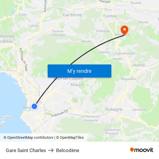 Gare Saint Charles to Belcodène map