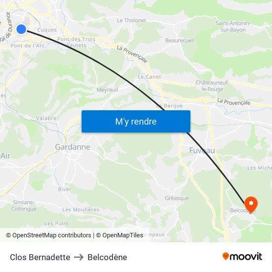 Clos Bernadette to Belcodène map