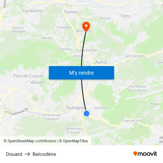 Douard to Belcodène map