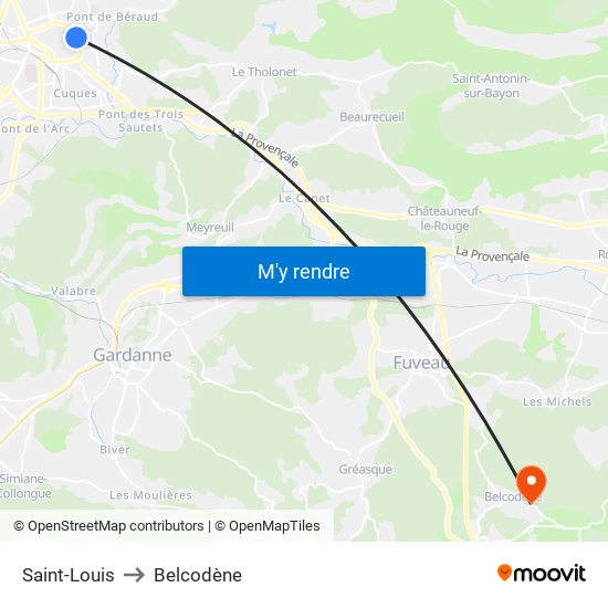 Saint-Louis to Belcodène map