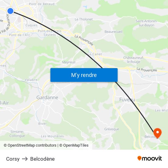 Corsy to Belcodène map