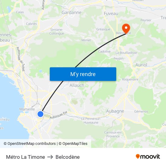 Métro La Timone to Belcodène map