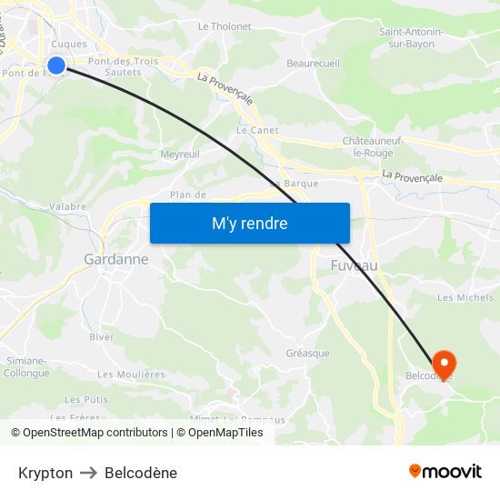 Krypton to Belcodène map