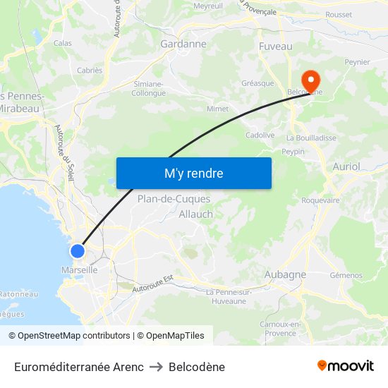 Euroméditerranée Arenc to Belcodène map