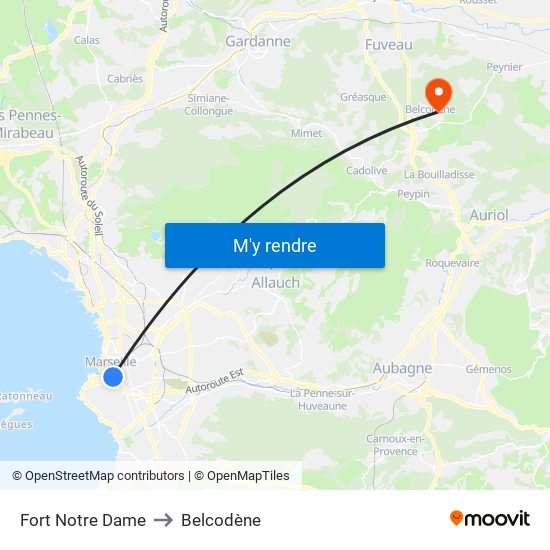 Fort Notre Dame to Belcodène map