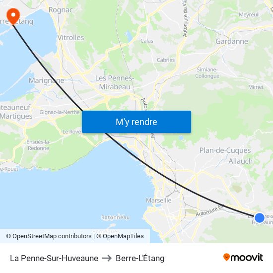 La Penne-Sur-Huveaune to Berre-L'Étang map