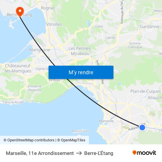 Marseille, 11e Arrondissement to Berre-L'Étang map