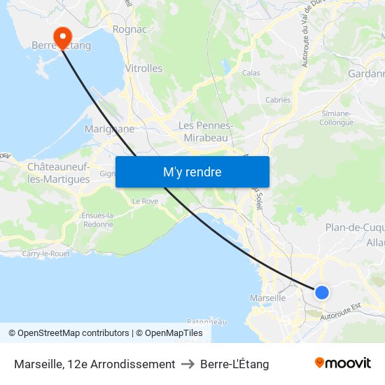 Marseille, 12e Arrondissement to Berre-L'Étang map