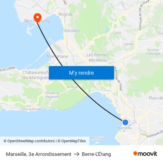 Marseille, 3e Arrondissement to Berre-L'Étang map