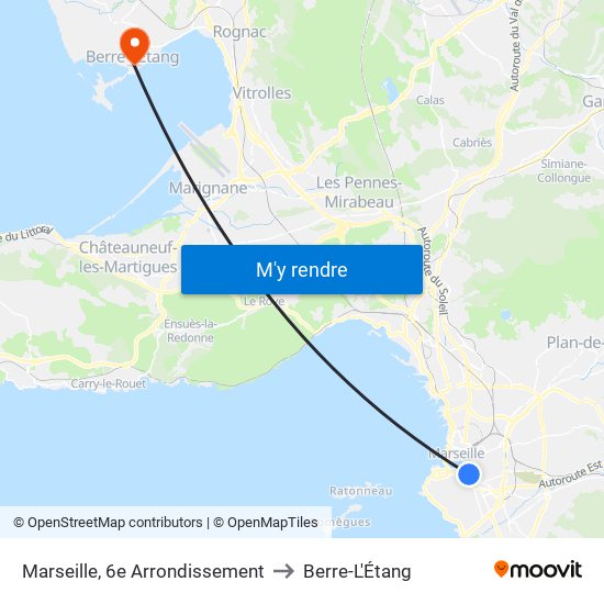 Marseille, 6e Arrondissement to Berre-L'Étang map