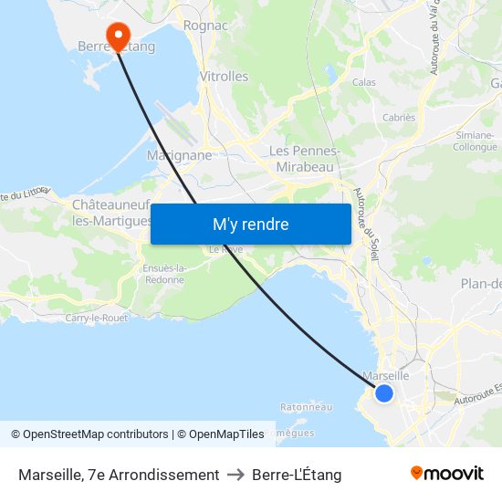 Marseille, 7e Arrondissement to Berre-L'Étang map