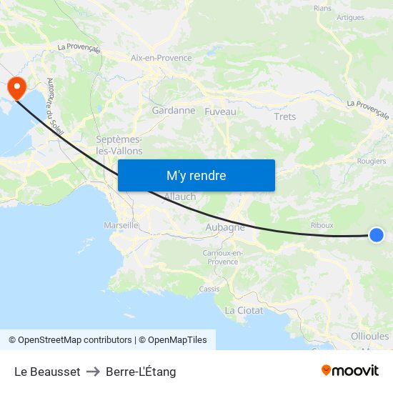 Le Beausset to Berre-L'Étang map