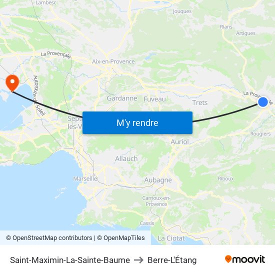 Saint-Maximin-La-Sainte-Baume to Berre-L'Étang map