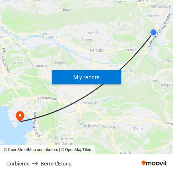 Corbières to Berre-L'Étang map