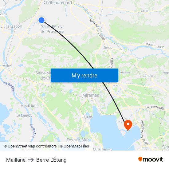 Maillane to Berre-L'Étang map