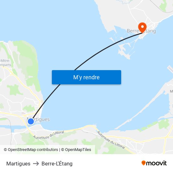 Martigues to Berre-L'Étang map