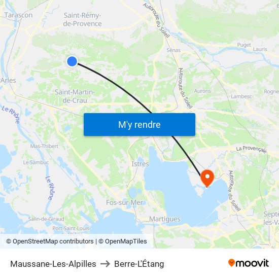 Maussane-Les-Alpilles to Berre-L'Étang map