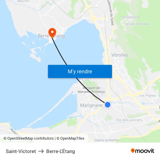 Saint-Victoret to Berre-L'Étang map