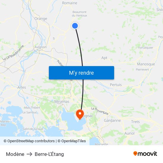 Modène to Berre-L'Étang map