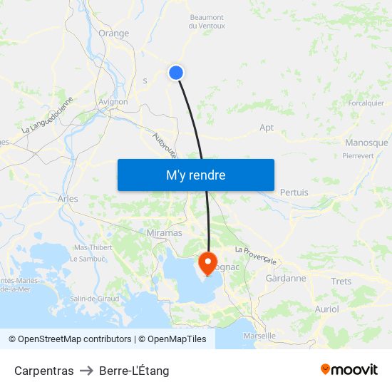 Carpentras to Berre-L'Étang map