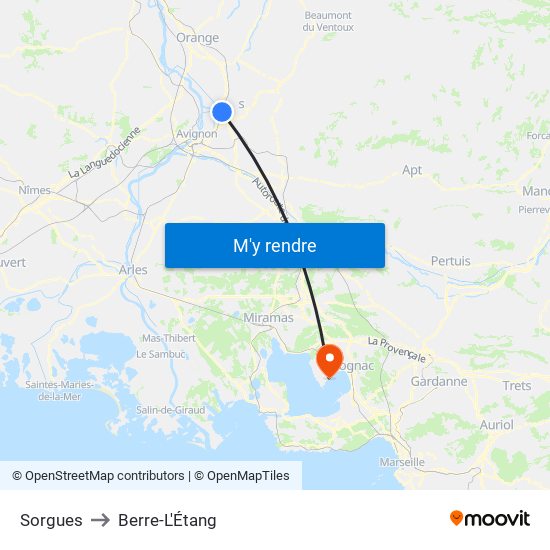 Sorgues to Berre-L'Étang map