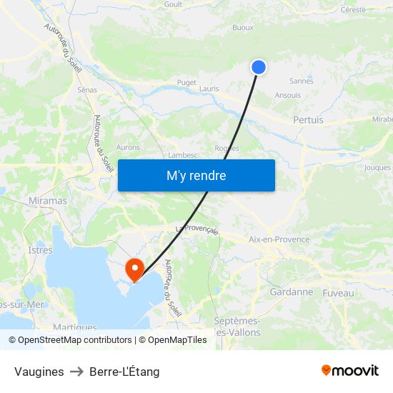 Vaugines to Berre-L'Étang map