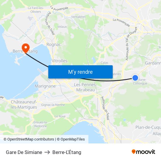 Gare De Simiane to Berre-L'Étang map