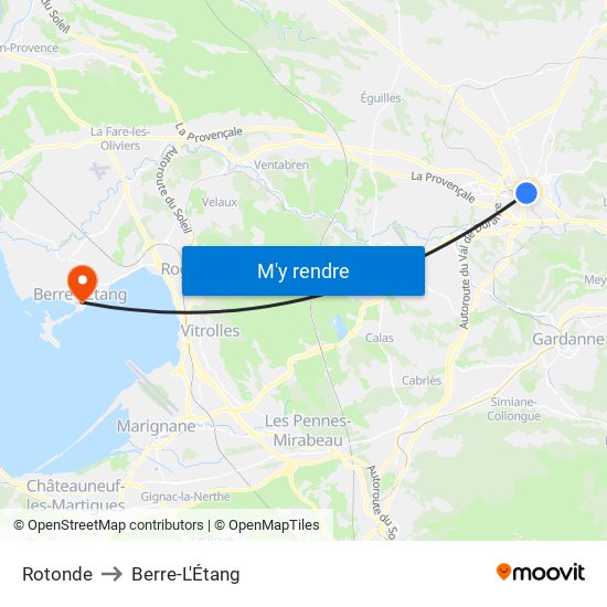 Rotonde to Berre-L'Étang map