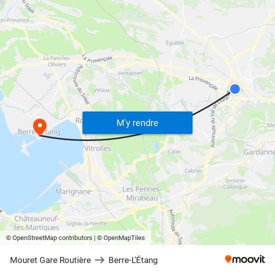 Mouret Gare Routière to Berre-L'Étang map