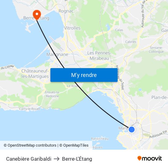 Canebière Garibaldi to Berre-L'Étang map