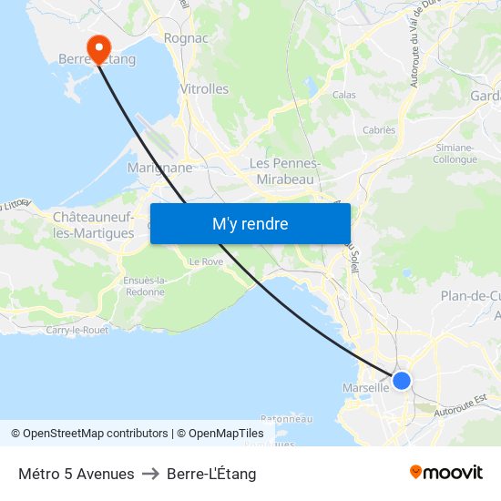 Métro 5 Avenues to Berre-L'Étang map