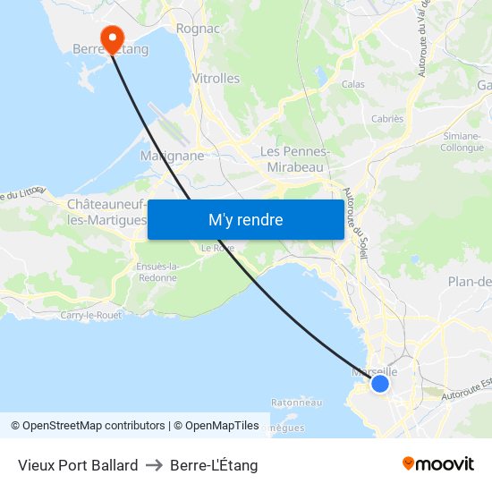 Vieux Port Ballard to Berre-L'Étang map