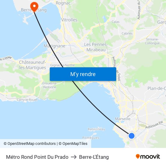 Métro Rond Point Du Prado to Berre-L'Étang map