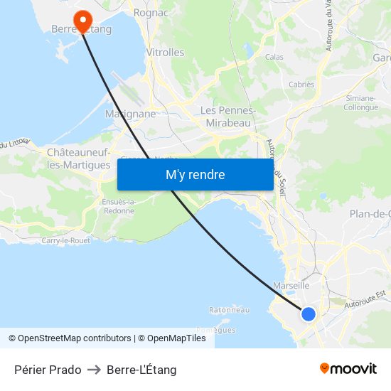 Périer Prado to Berre-L'Étang map