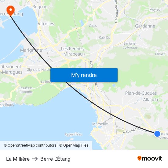 La Millière to Berre-L'Étang map