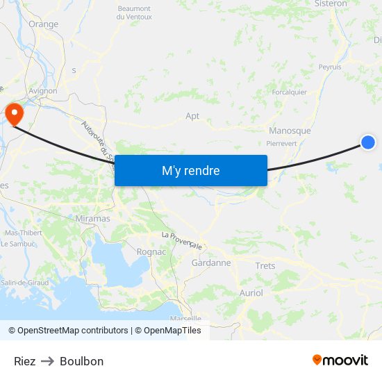 Riez to Boulbon map