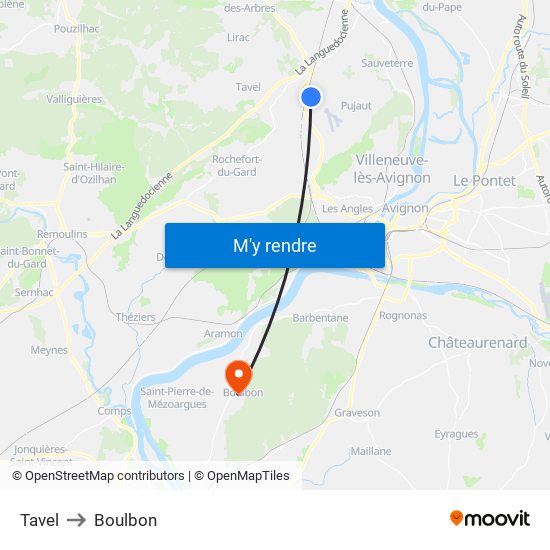 Tavel to Boulbon map