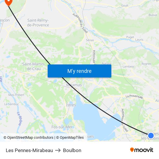 Les Pennes-Mirabeau to Boulbon map