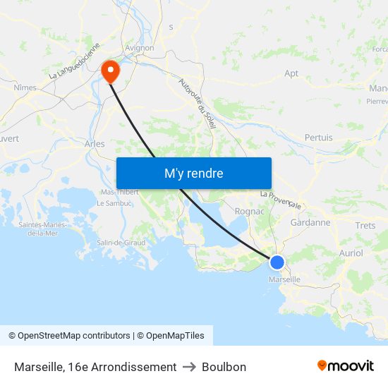 Marseille, 16e Arrondissement to Boulbon map