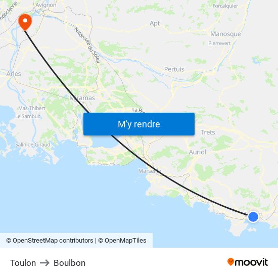Toulon to Boulbon map