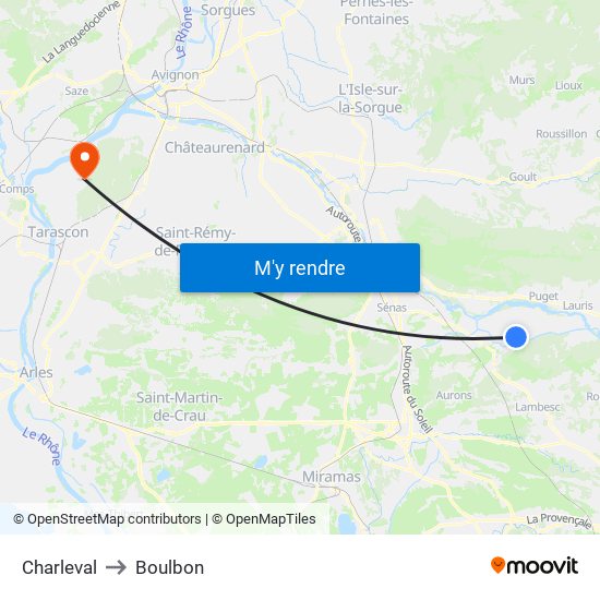 Charleval to Boulbon map
