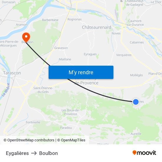Eygalières to Boulbon map