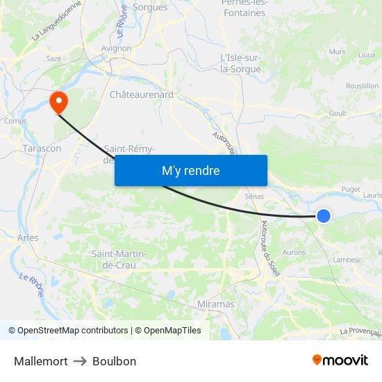 Mallemort to Boulbon map