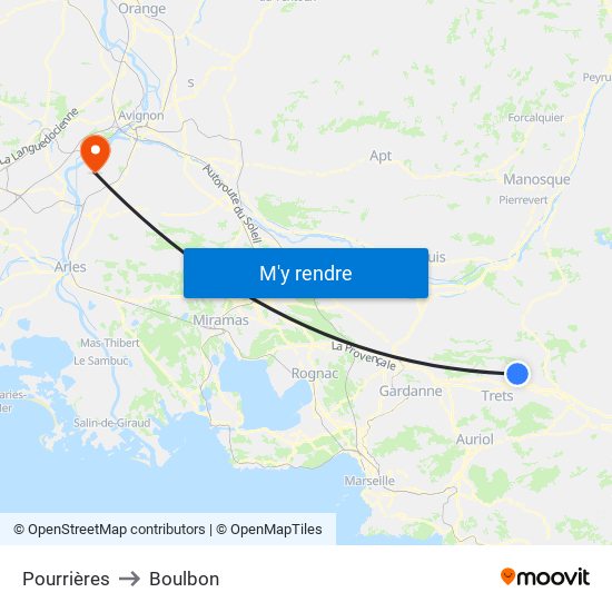 Pourrières to Boulbon map