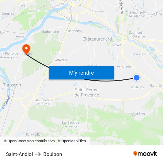 Saint-Andiol to Boulbon map